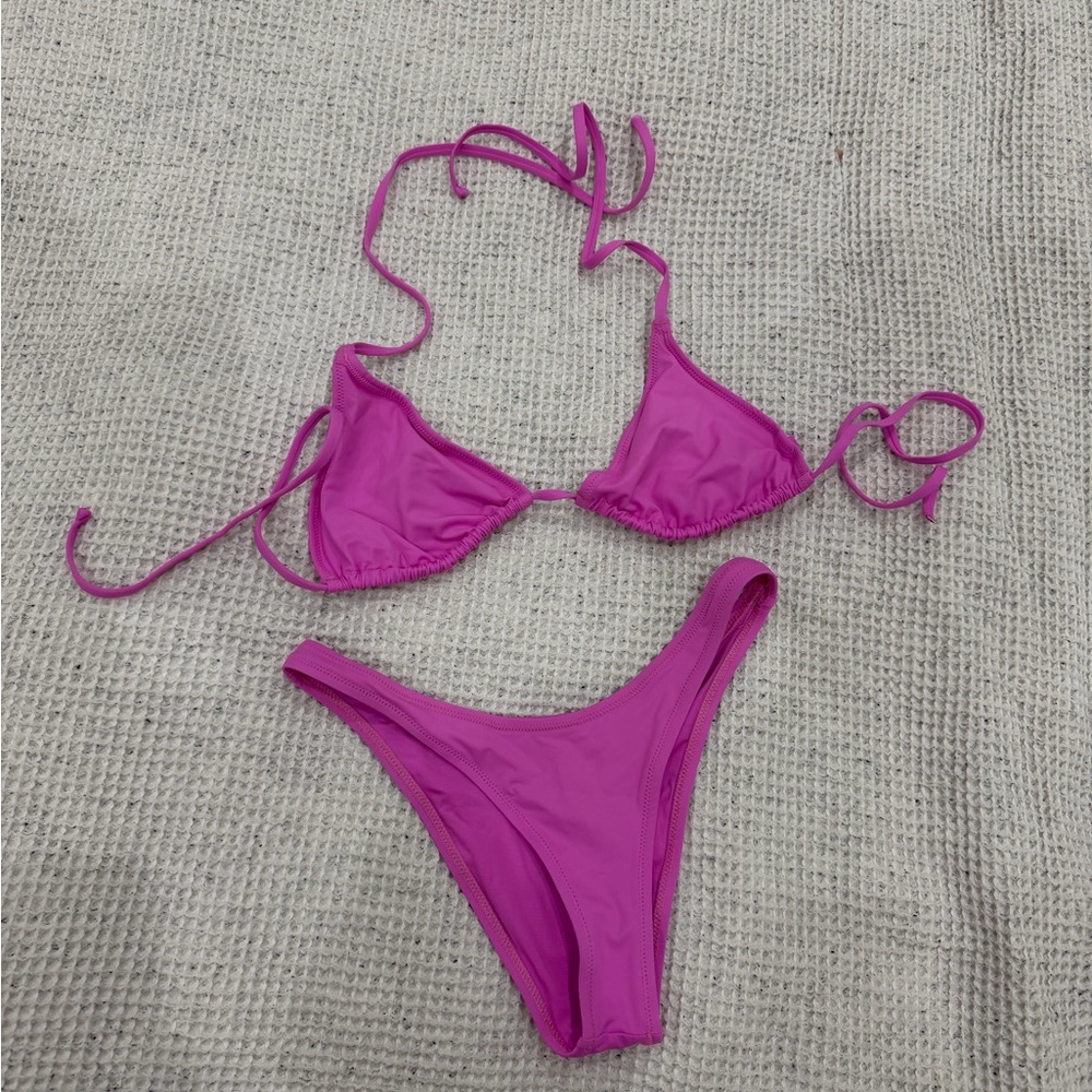 Skims Hot Pink Triangle String Bikini Set
